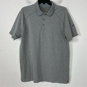 Fabletics Shirt Polo Short Sleeve Light Marled Heather Gray The Training Day Top